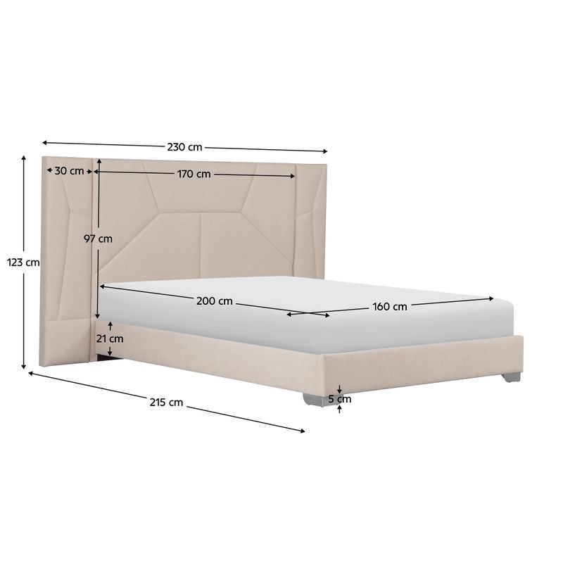 Manželská posteľ, 160x200, s roštom, LED, béžová látka, ALTESA