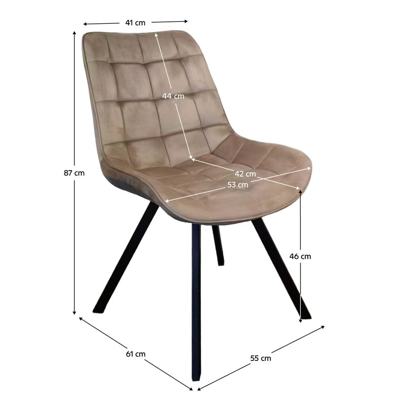 Jedálenská stolička, sivohnedá Taupe Velvet látka, nohy kov čierny, SAMIRA