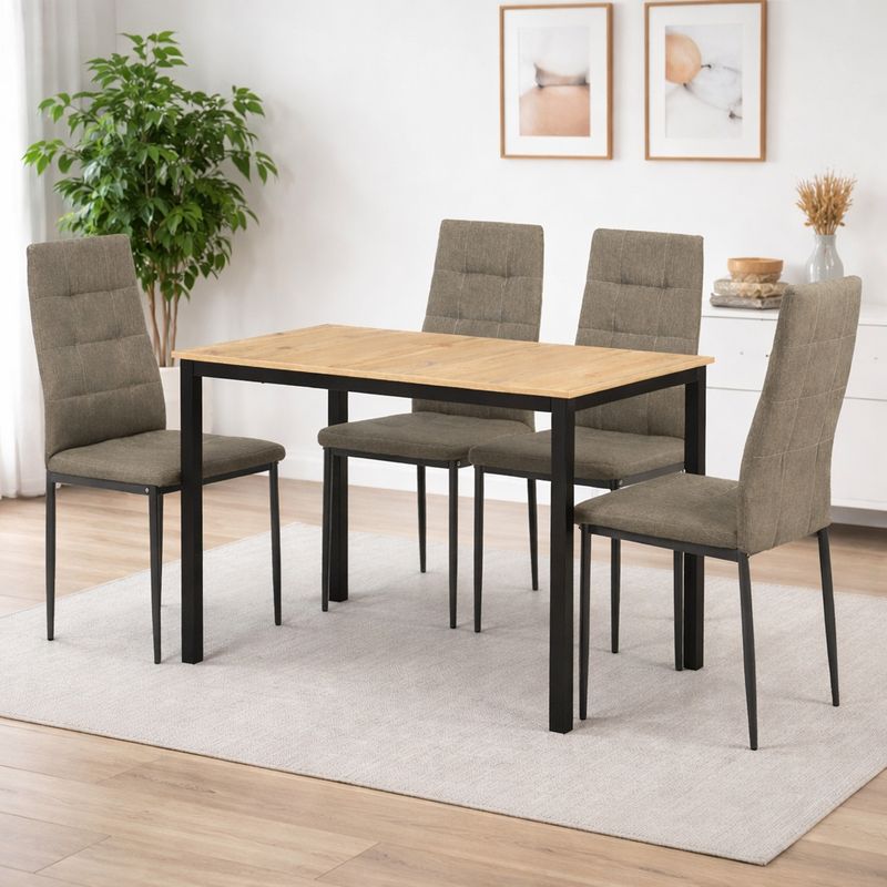 Jedálenský set 1+4, 110x70cm, MDF, divoký dub, látka hnedá, AUTRON