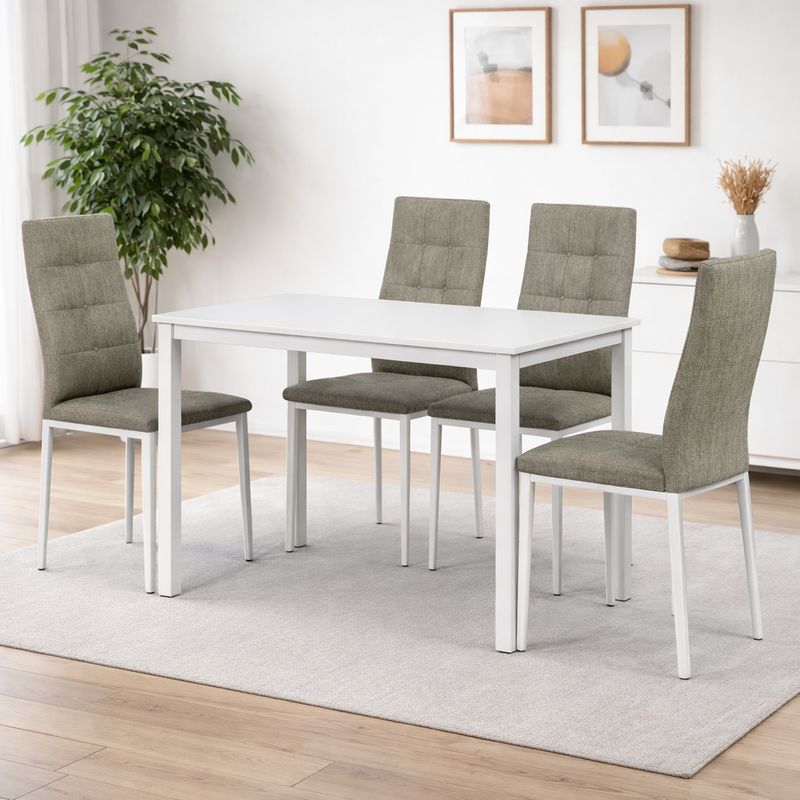 Jedálenský set 1+4, 110x70cm, MDF, biely, látka hnedá, AUTRON