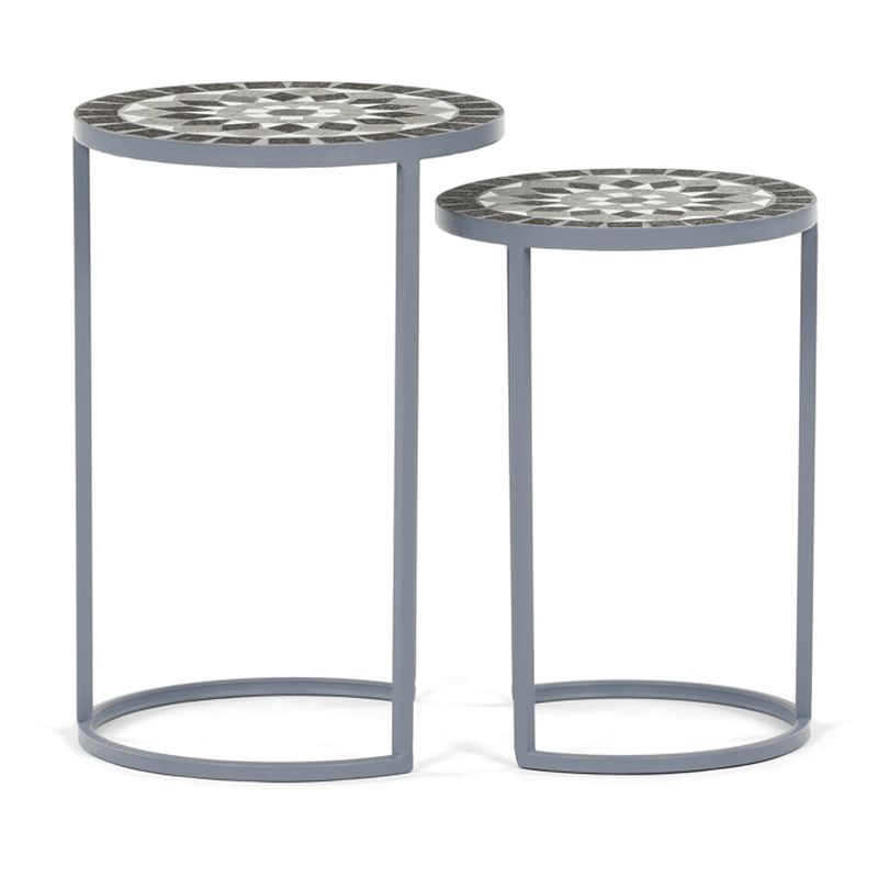 Stojan na kvety, sada 2 ks, kov, keramika, sivá, US1501