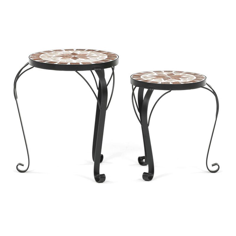 Stojan na kvety, 2ks, kov čierny, keramika, béžová, US1602