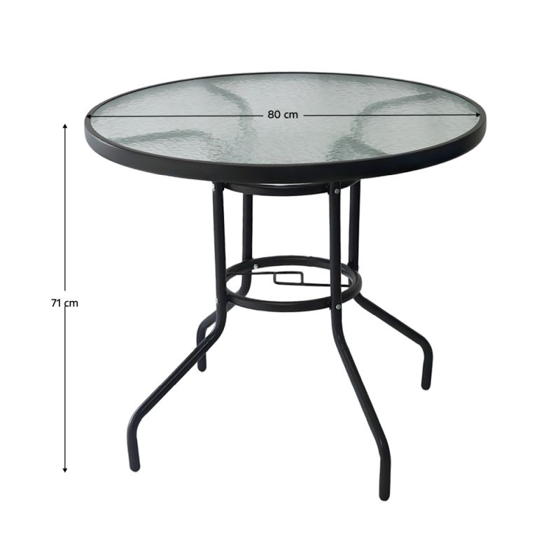 Jedálenský stôl, okrúhly 80cm, sklo, čierny, BORGEN NEW TYP 2