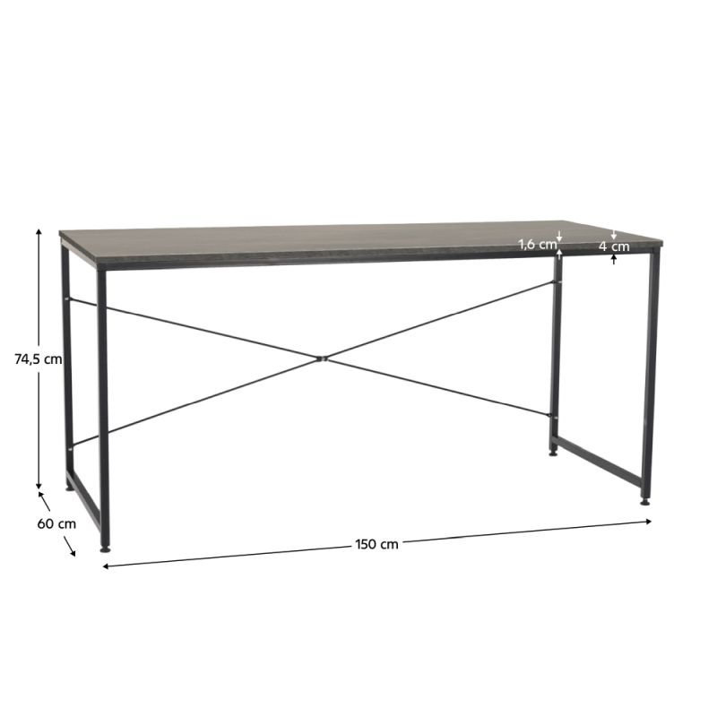 Písací stôl, 150x60cm, betón, čierny, MELLORA