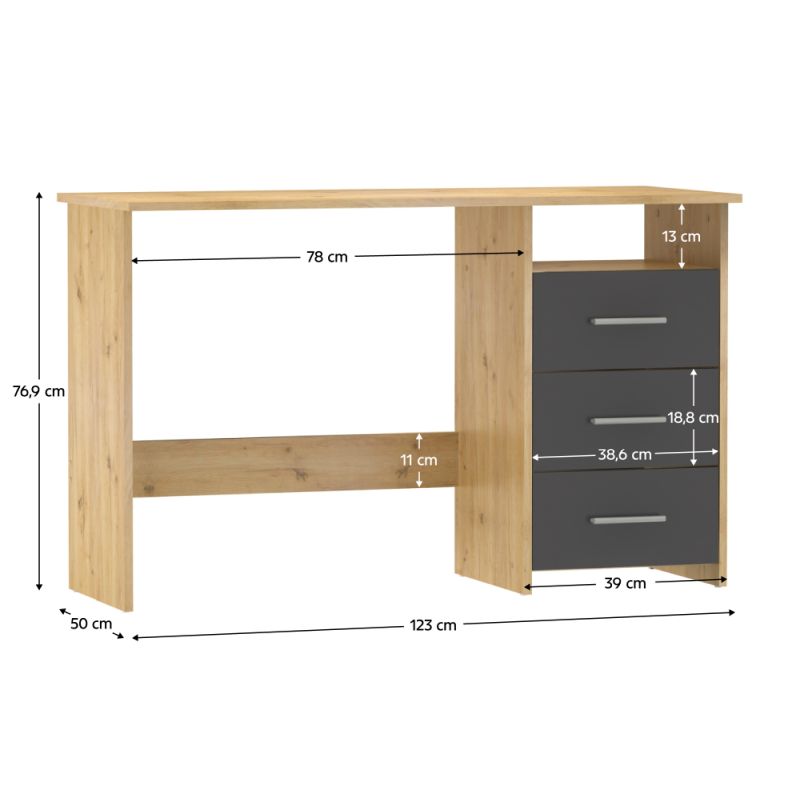 PC stôl, 123x50cm, dub artisan, grafit, LARISTOTE NEW