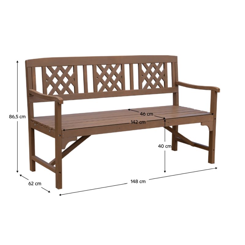 Drevená záhradná lavička, 148cm, masív, hnedá, ENELA