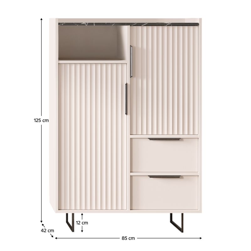 Komoda, 85cm, kašmír, tmavý mramor, kombinovaná, FRESIO KOM2D2S
