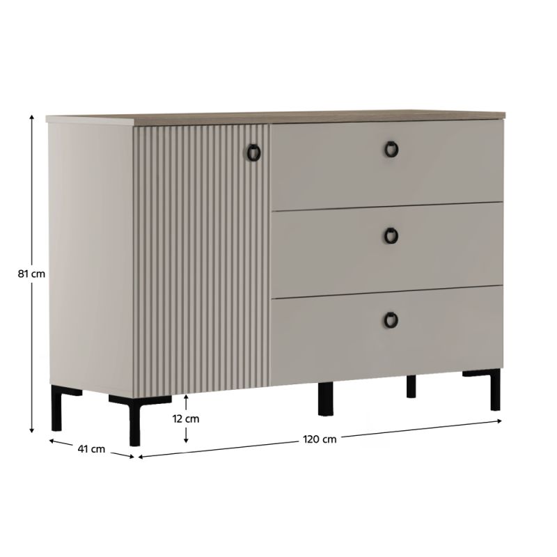 Komoda, 120cm, sivohnedá Taupe, dub silverjack, kombinovaná, DOMCA 1D3S