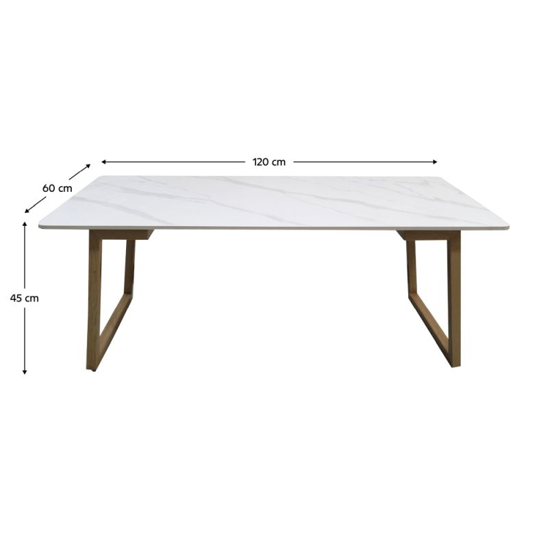 Konferenčný stolík, 120x60cm, biely mramor, buk, DEMIAN