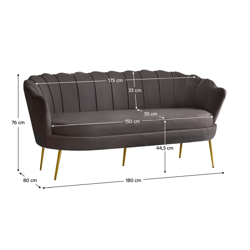 Luxusná pohovka, 3-sed, sivohnedá Velvet látka, zlatá, NOBLEO TYP 2
