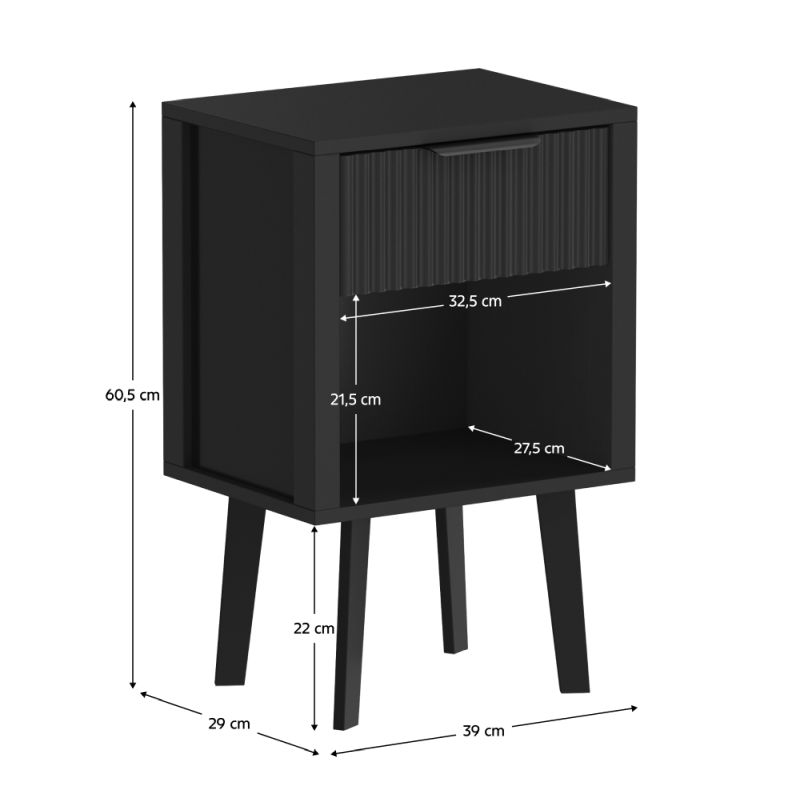 Nočný stolík, 39cm, čierny, TOBI