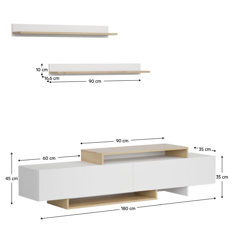 Obývacia stena, 180cm, biela, dub artisan, MILONA