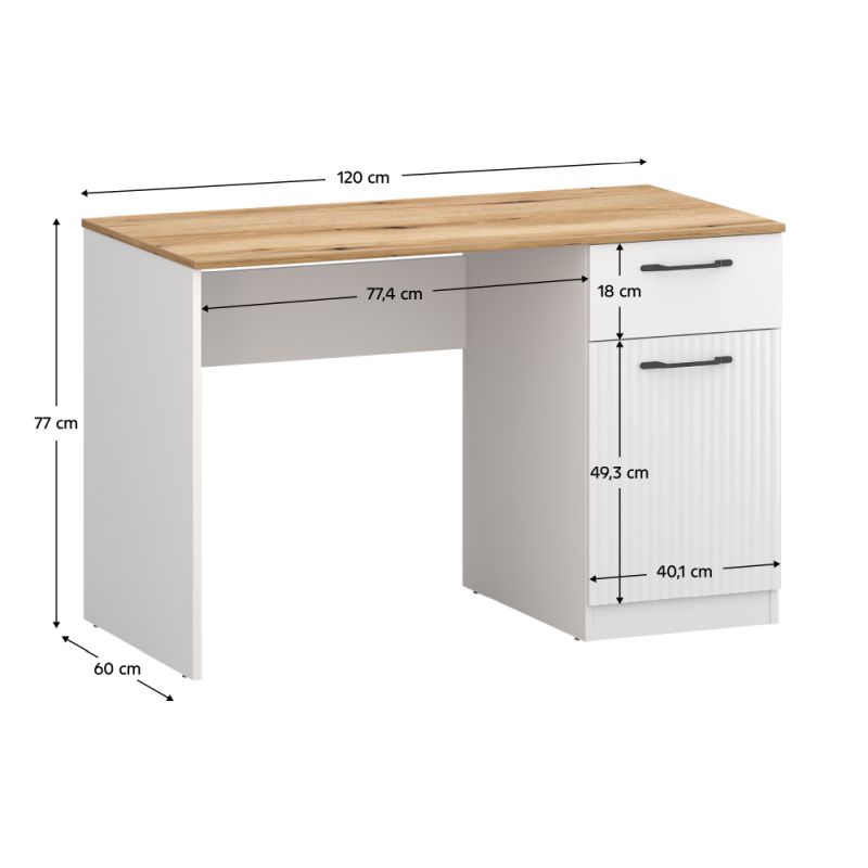PC stôl, 120x60cm, biely, dub evoke, VELIS 1D1S