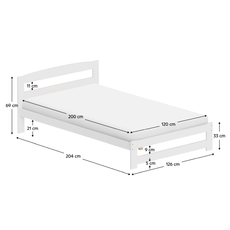 Posteľ, 120x200, s roštom, biela, AZRA