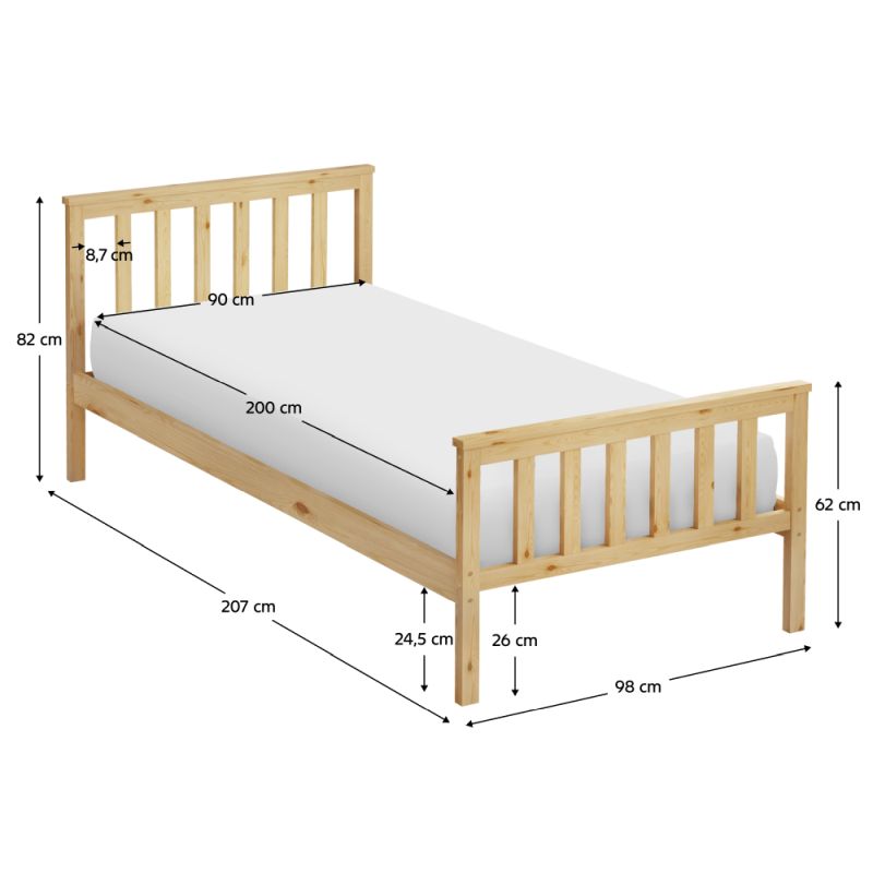 Posteľ, 90x200, s roštom, prírodná, ANATRA