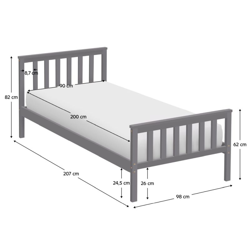 Posteľ, 90x200, s roštom, sivá, ANATRA