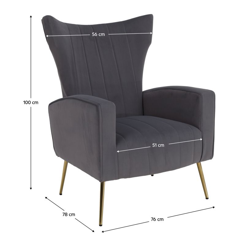 Relaxačné kreslo, sivá Velvet látka, zlaté nohy, BARET