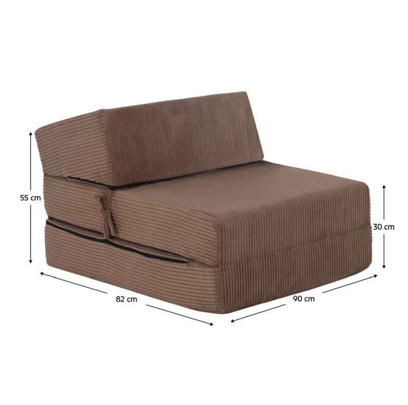 Skladací matrac, kreslo, 2v1, svetlohnedá látka, MALEN