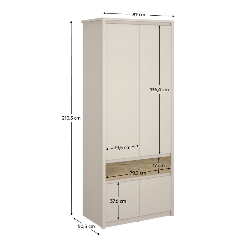 Skriňa, 87cm, vešiaková, kašmír, dub evoke, KAROS 4D1S