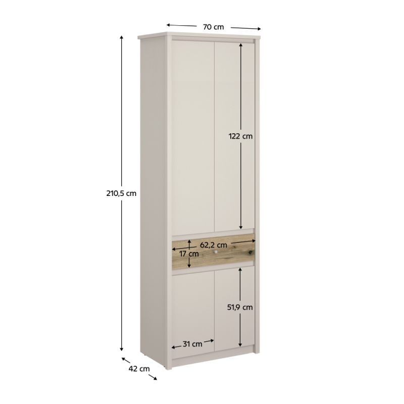 Skriňa, 70cm, kombinovaná, kašmír, dub evoke, KAROS 4D1S70