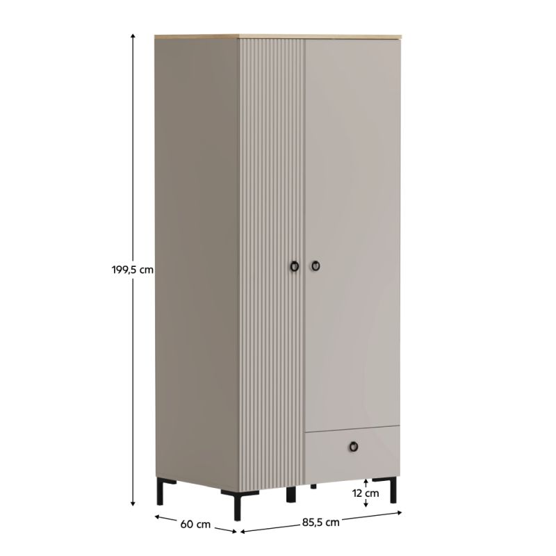 Skriňa, 86cm, kombinovaná, sivohnedá Taupe, dub silverjack, DOMCA 2D1S