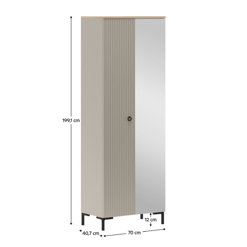 Skriňa, vešiaková, 70cm, sivohnedá Taupe, dub silverjack, zrkadlo, DOMCA 2D