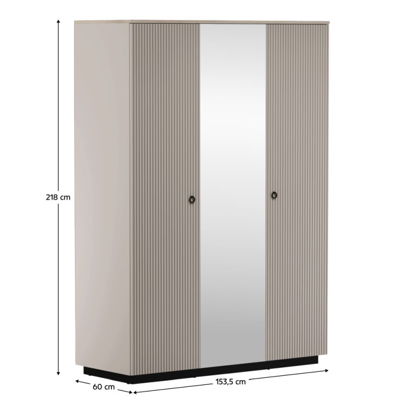 Skriňa, 154cm, kombinovaná, sivohnedá Taupe, dub silverjack, zrkadlo, DOMCA 3D