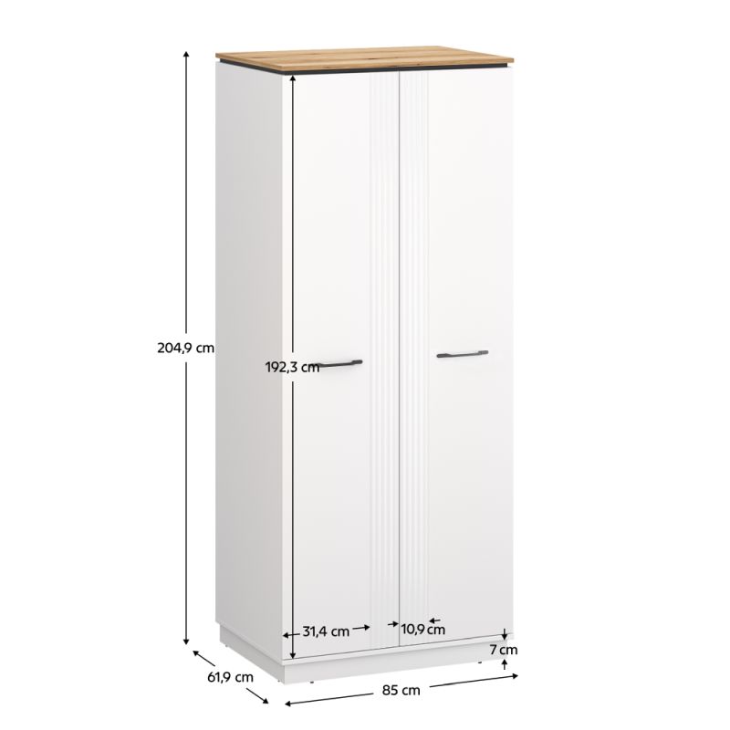Skriňa, 85cm, vešiaková, biela, dub evoke, VELIS 2D