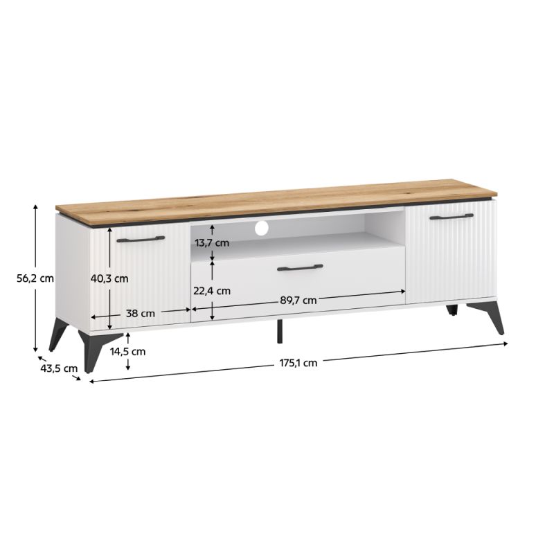 TV stolík, 175cm, biely, dub evoke, VELIS 2D1S