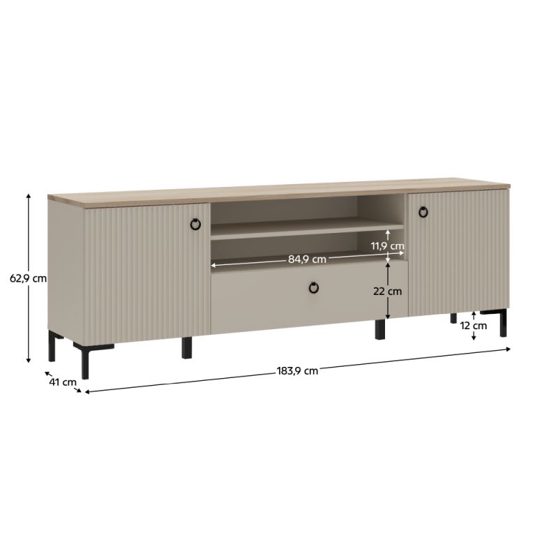 TV stolík, 184cm, sivohnedá Taupe, dub silverjack, DOMCA 2D1S