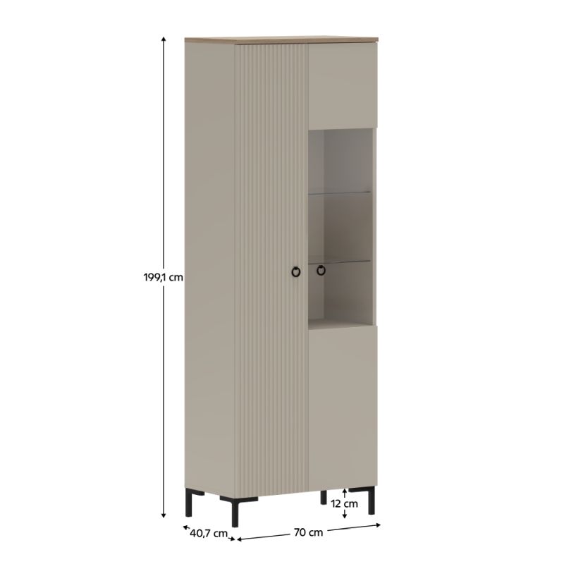 Vitrína, 70cm, sivohnedá Taupe, dub silverjack, DOMCA 1D1W