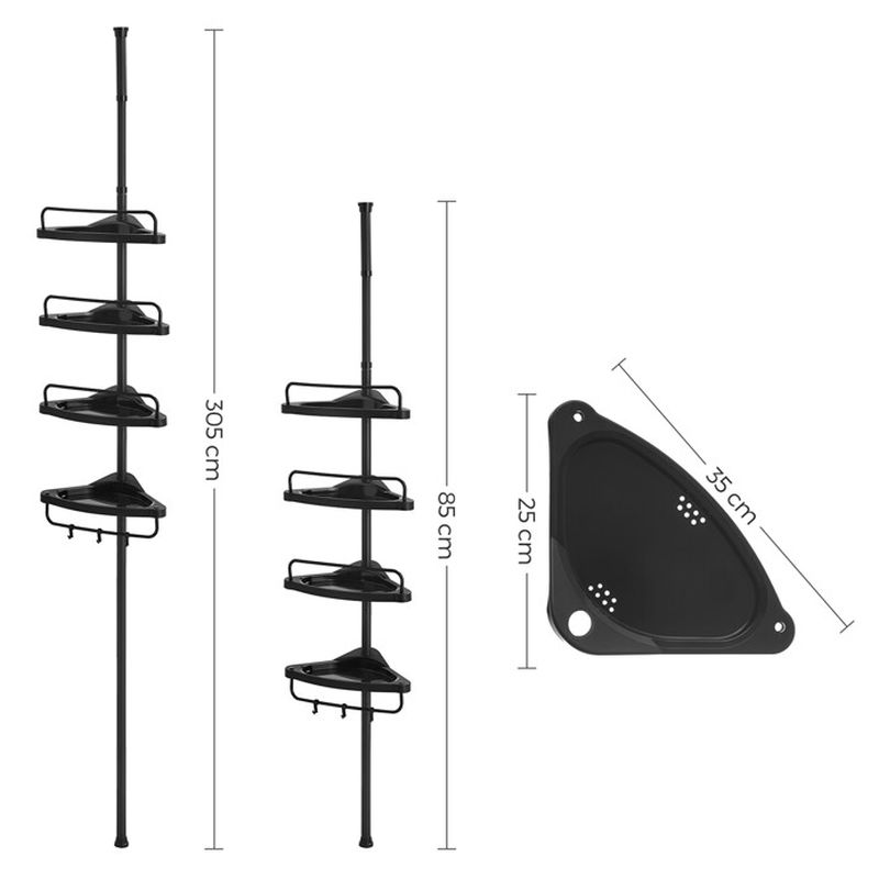Kúpeľňová polica, 25cm, plast, čierny, AKP-E1001 BK