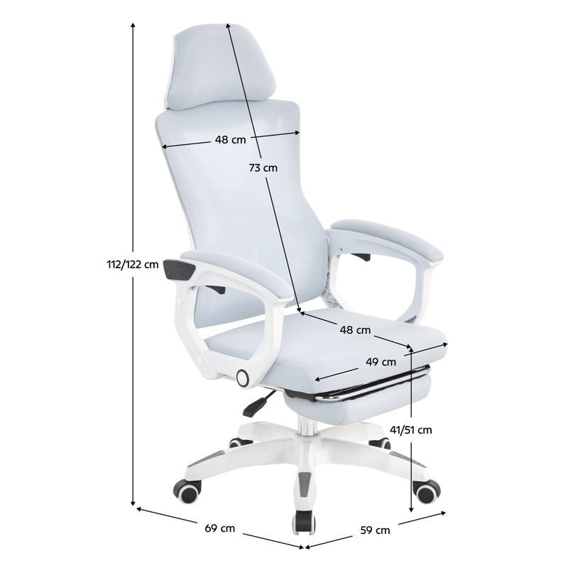 Kancelárske kreslo s podnožkou, svetlosivá sieťovina, biela, MALVIN