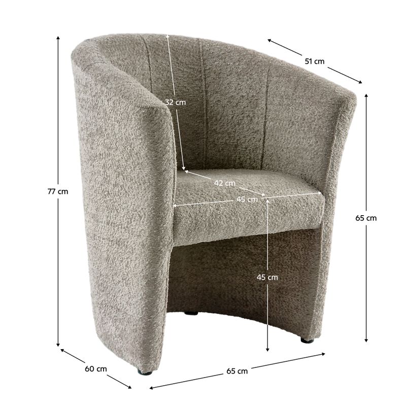 Kreslo klubové, sivobéžová Taupe látka Coral, CUBA