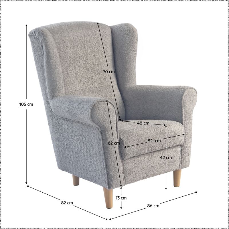 Kreslo ušiak, sivá látka Coral, CHARLOT