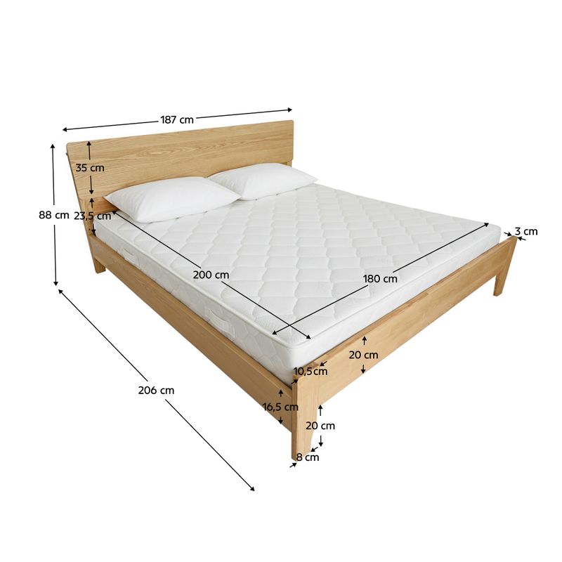 Manželská posteľ, 180x200, s roštom, masív, prírodná, BEDIA