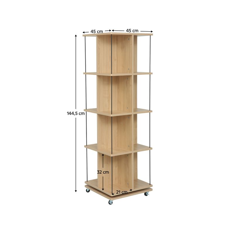 Otočný regál, 45cm, dub, čierny, POTOR