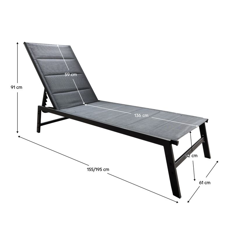 Polohovacie záhradné lehátko, čierna látka, kov, LOPEZ