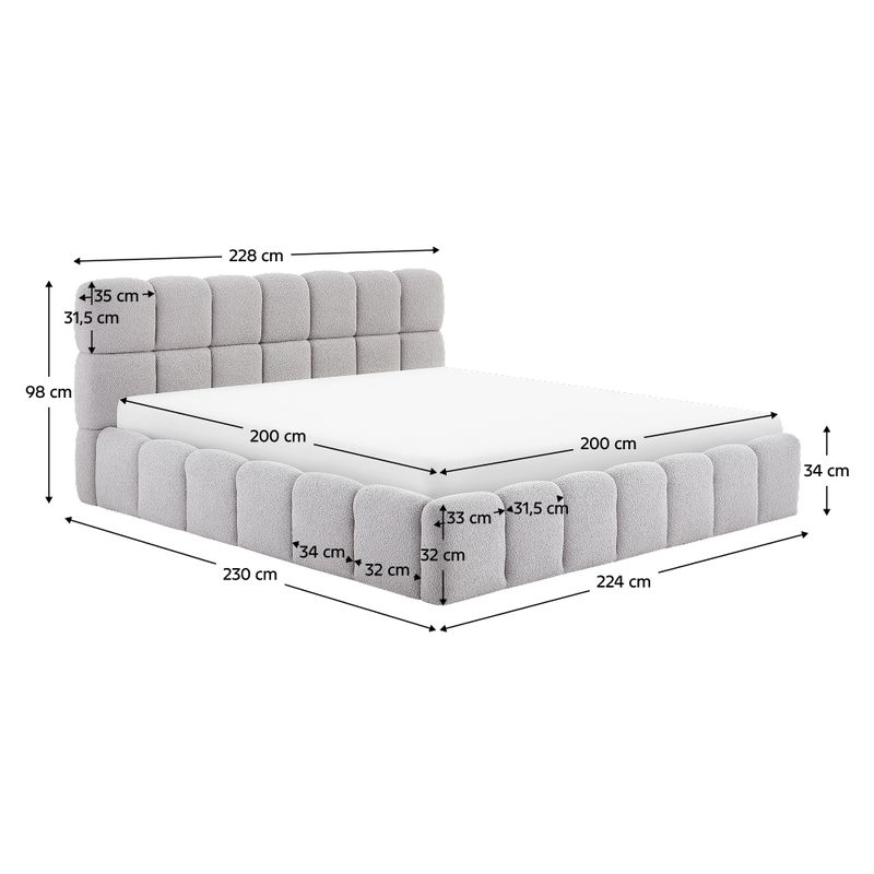 Manželská posteľ, 200x200, s roštom, sivá látka, SORELA