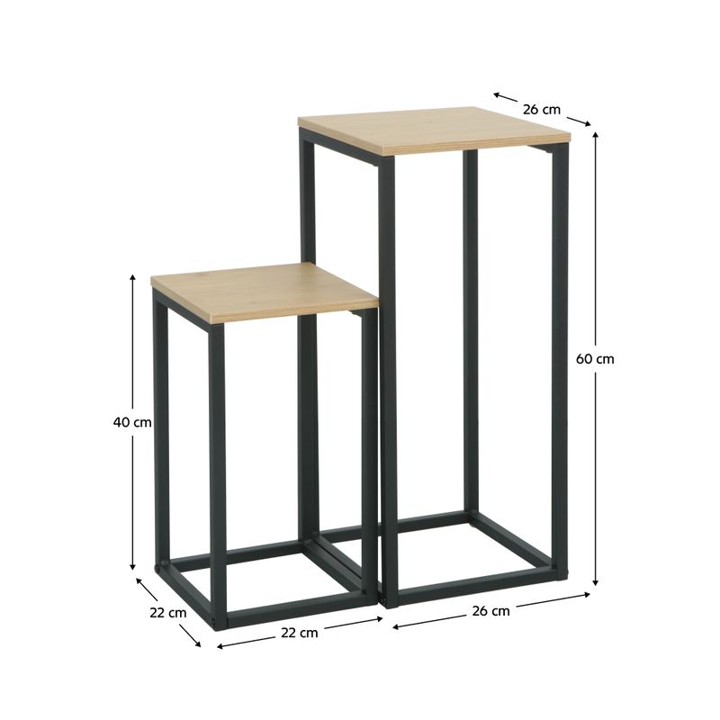 Príručné stolíky, 26x26cm, set 2 ks, dub, čierne, TOLSOS