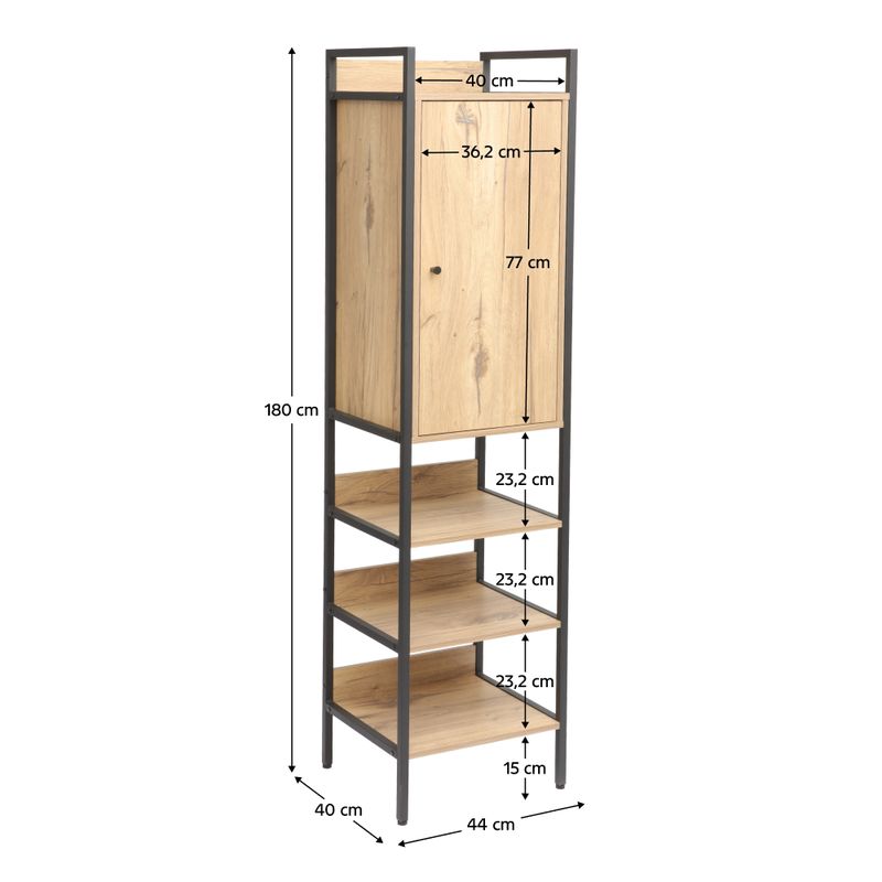 Regál so skrinkou, 44cm, dub, čierny, LORVA