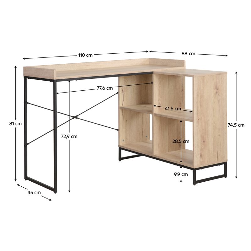 Rohový PC stôl, 110x88cm, dub, čierny, ULOSTOL
