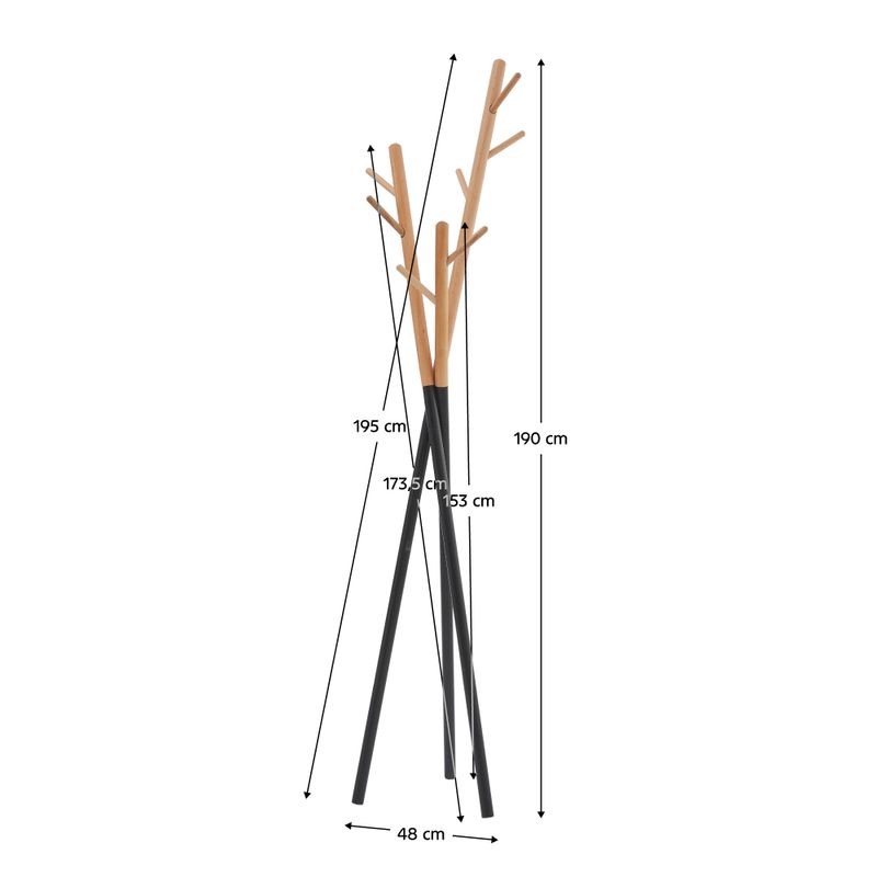 Vešiak, 190cm, čierny, prírodný, kov, ELVAR