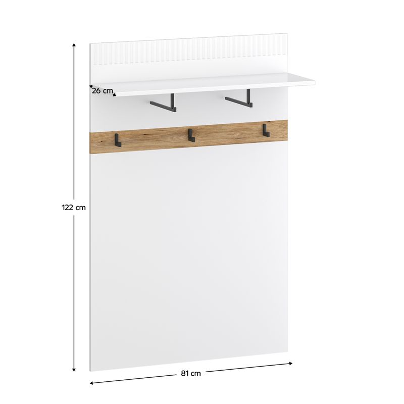 Vešiaková stena 81cm, biela, dub evoke, VELIS