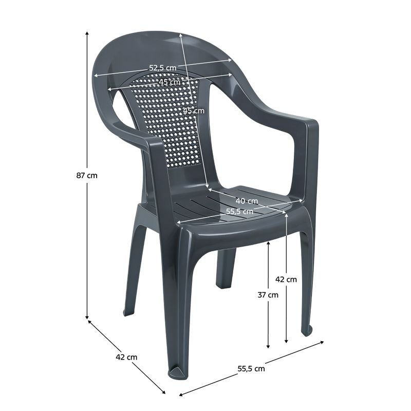 Záhradné stohovateľné kreslo, antracit plast, MEDRO