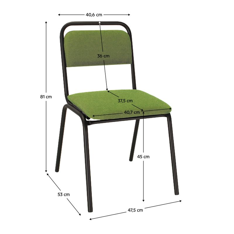 Zasadacia stolička, stohovateľná, zelená látka, kov čierny, VISITOR