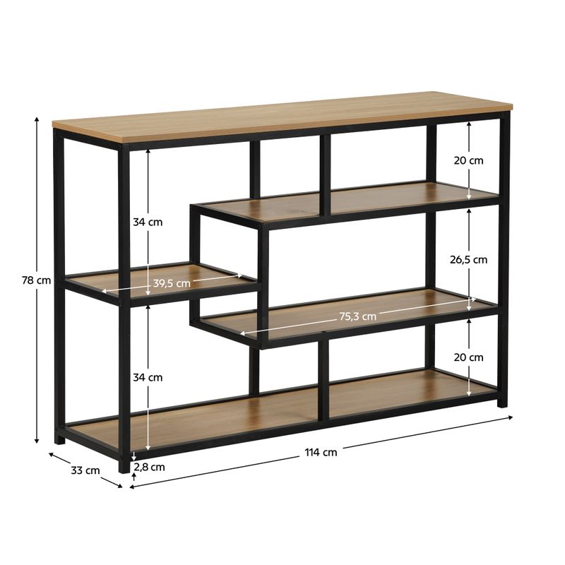 Regál, 114cm, čierny, dub, BILOTE NEW TYP 2