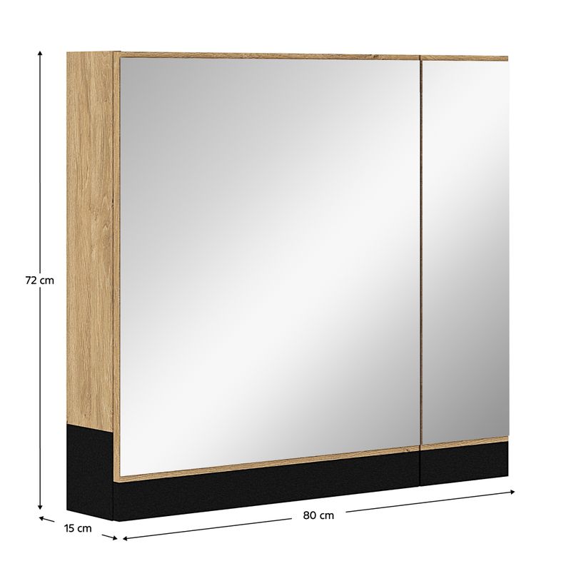 Závesná skrinka so zrkadlom, 80cm, dub zlatý, čierna, MOURO 80