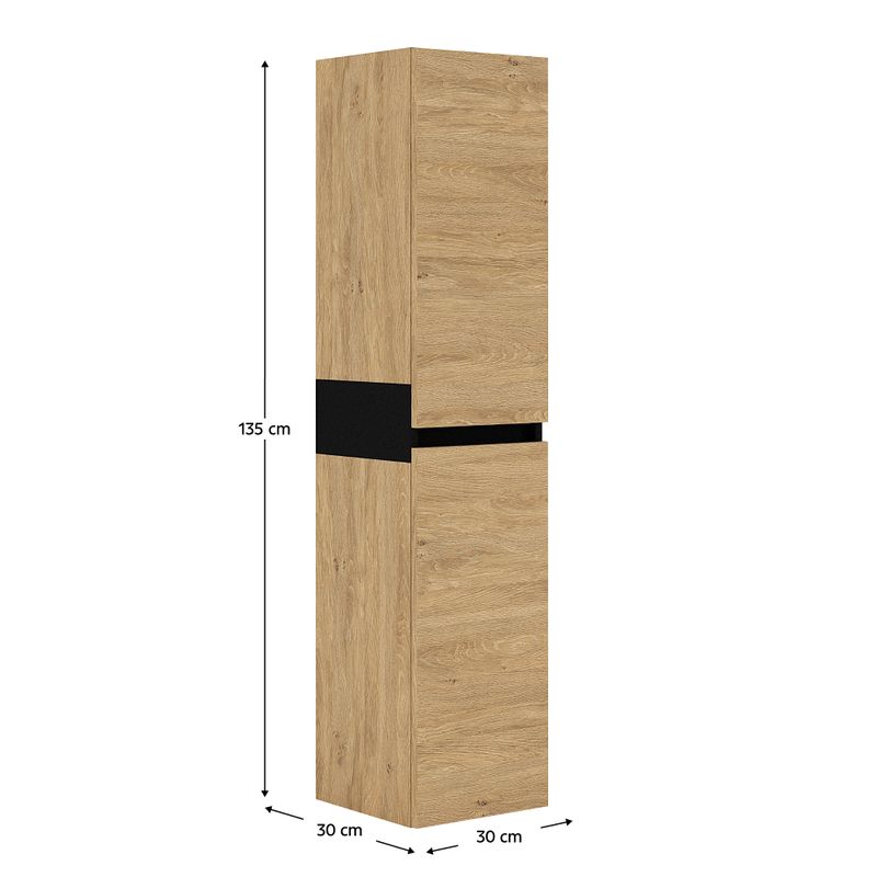 Vysoká skrinka do kúpelne, 30cm, dub zlatý, čierna, MOURO