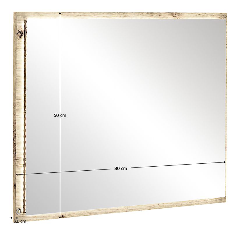 Zrkadlo s LED osvetlením, 80cm, dub artisan, COLOS 80